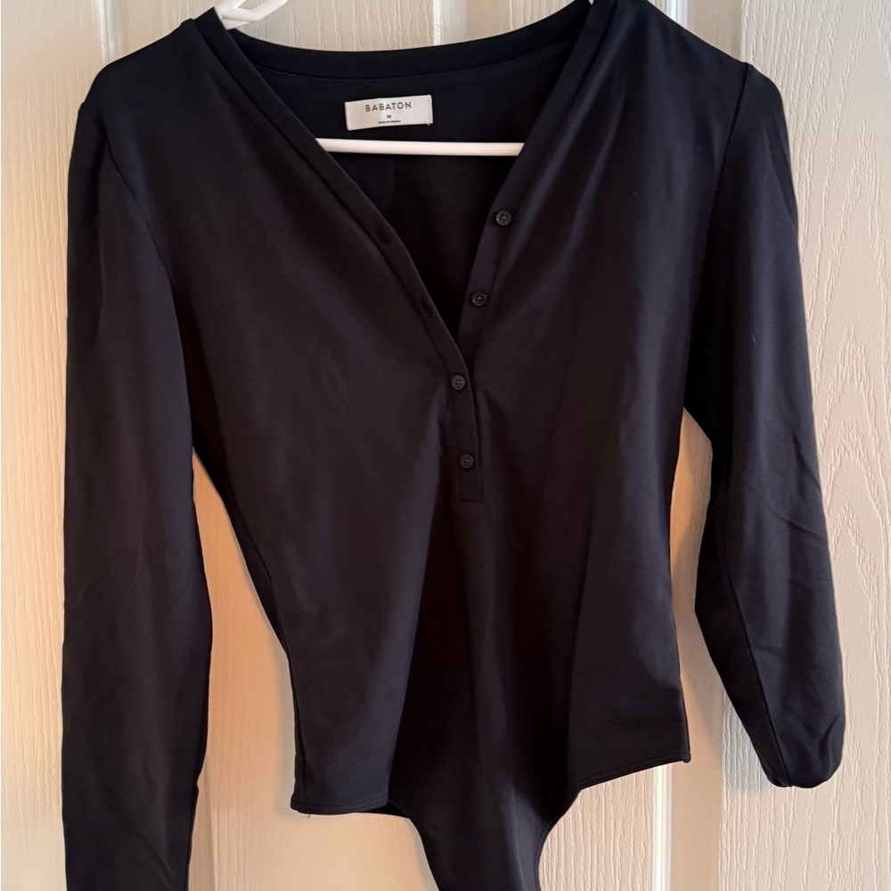 Aritzia Babaton Black Long Sleeve Henley Bodysuit